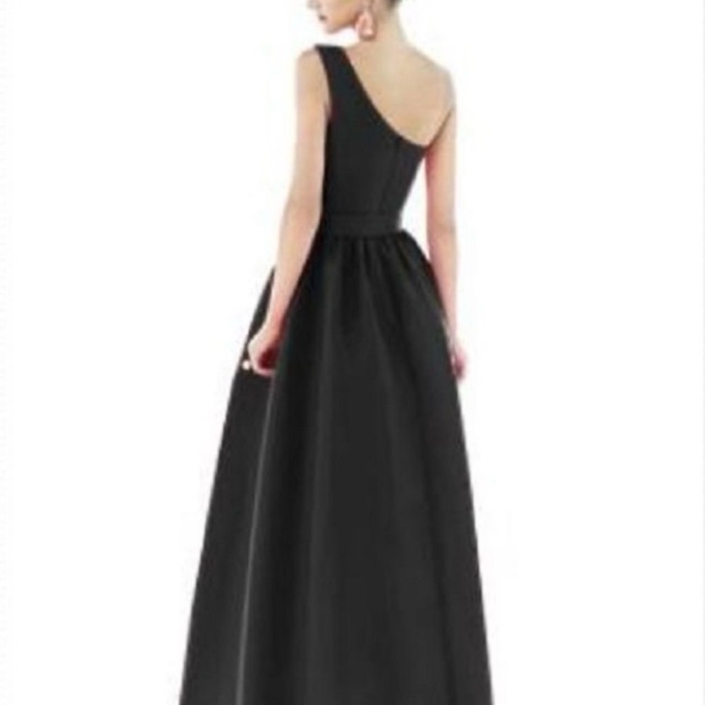 Alfred Sung D531 Black Taffeta One-Shoulder Wedding Guest Prom Dress Gown Sz 10 - Picture 2 of 12